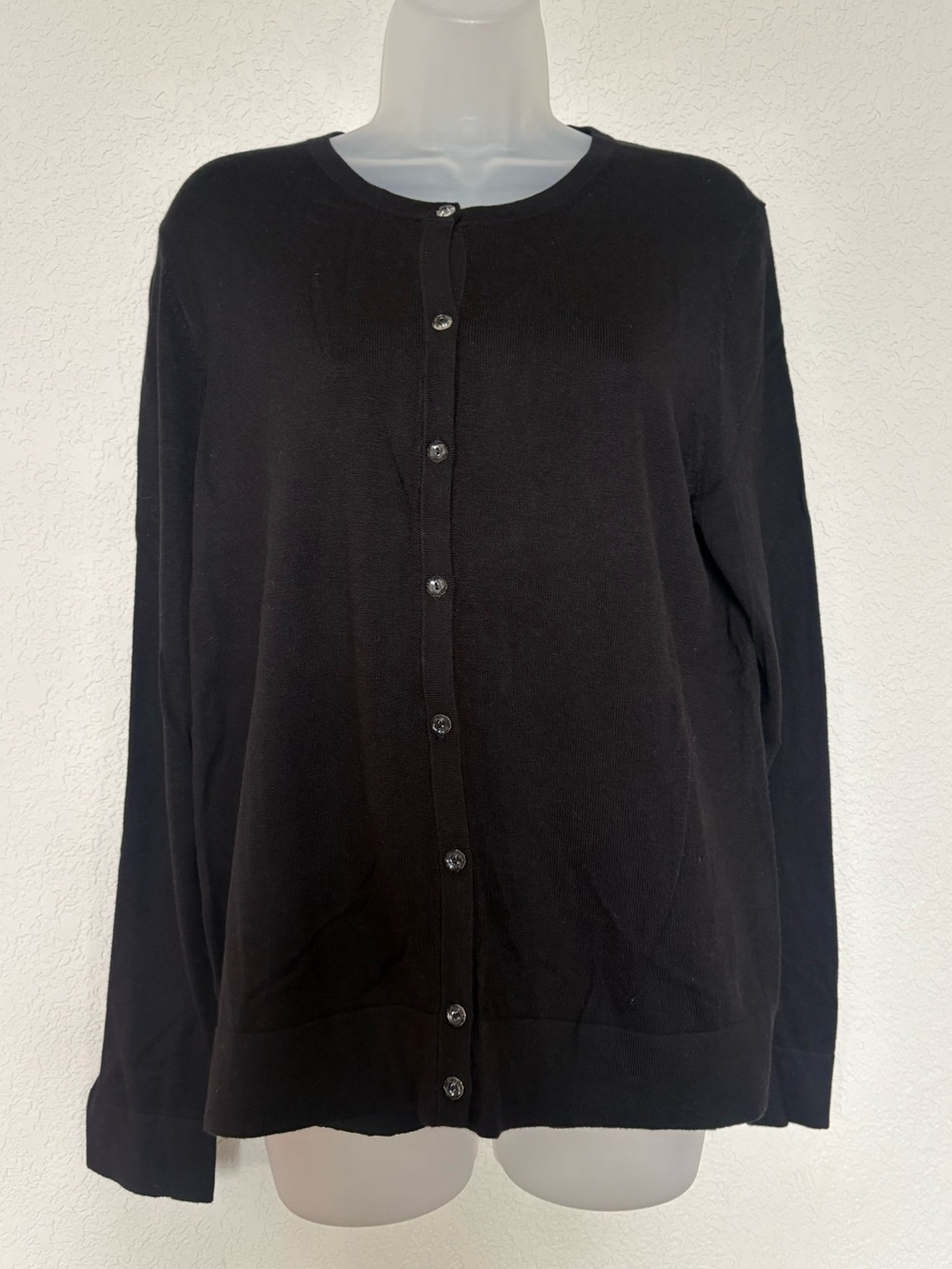 Ann Taylor Black Button-Front Crewneck Cardigan